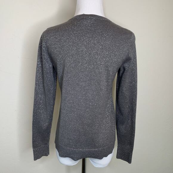 LOFT Gray Silver Metallic Cardigan Hight Neck Small Petite - Picture 2 of 8